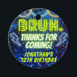 Bruh Neon Glow Blue Green Birthday Party Thank You Favor Tags<br><div class="desc">Bruh boys Birthday design with neon bright and vivid colors of green, blue and white. Perfect for Various Birthday Themes: Whether your child is a gaming enthusiast, a laser tag warrior, an arcade aficionado, or simply loves movie nights, these invitations are designed to complement a wide range of birthday party...</div>