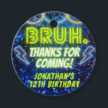 Bruh Neon Glow Blue Green Birthday Party Thank You Favor Tags<br><div class="desc">Bruh boys Birthday design with neon bright and vivid colors of green, blue and white. Perfect for Various Birthday Themes: Whether your child is a gaming enthusiast, a laser tag warrior, an arcade aficionado, or simply loves movie nights, these invitations are designed to complement a wide range of birthday party...</div>