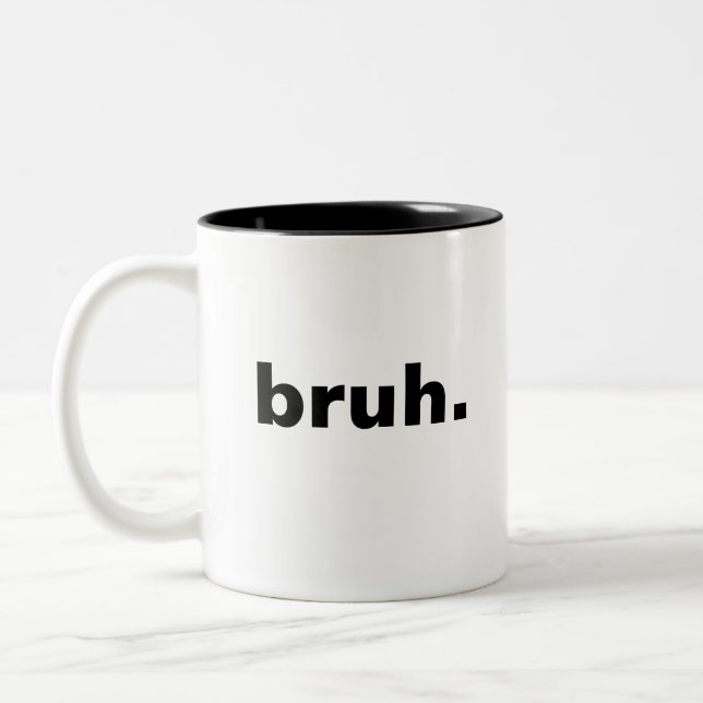 bruh one word minimalism design  Two-Tone coffee mug (Left)