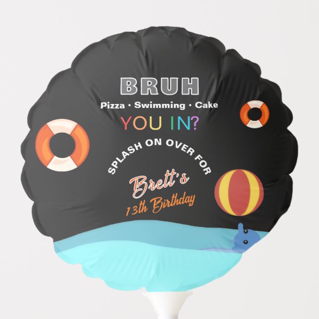 Bruh Pool Party Birthday  Balloon (Front)