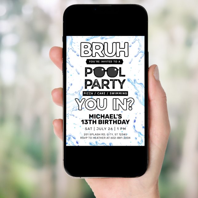 Bruh Pool Party Birthday Invitation (Front Digital)