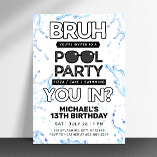 Bruh Pool Party Birthday Invitation
