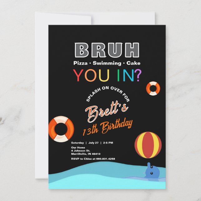 Bruh Pool Party Birthday Invitation (Front)