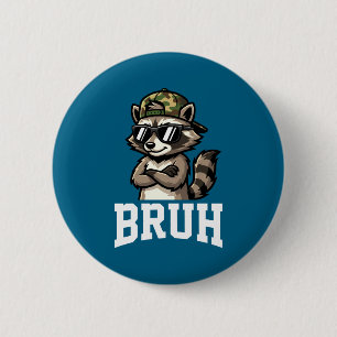 Bruh Raccoon Camo Hat Funny Youth Teens Kids Slang Button