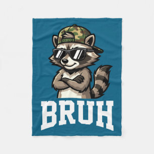 Bruh Raccoon Camo Hat Funny Youth Teens Kids Slang Fleece Blanket