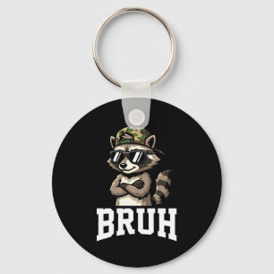 Bruh Raccoon Camo Hat Funny Youth Teens Kids Slang Keychain