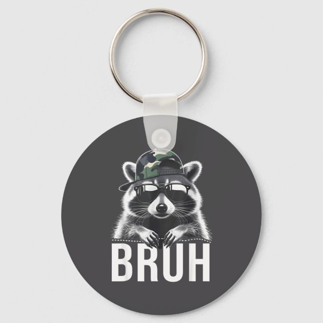 Bruh Raccoon Trash Racoon Camo Hat Youth Teens Kid Keychain (Front)