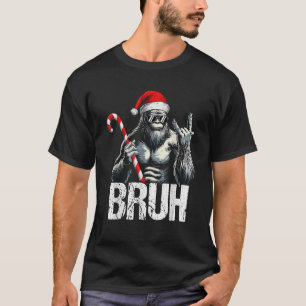Bruh Santa Bigfoot Christmas Lights Funny Sasquatc T-Shirt