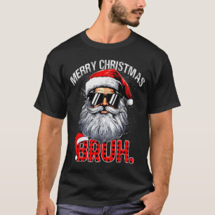 Bruh Santa Hat Funny Christmas Red Plaid Men Boys T-Shirt