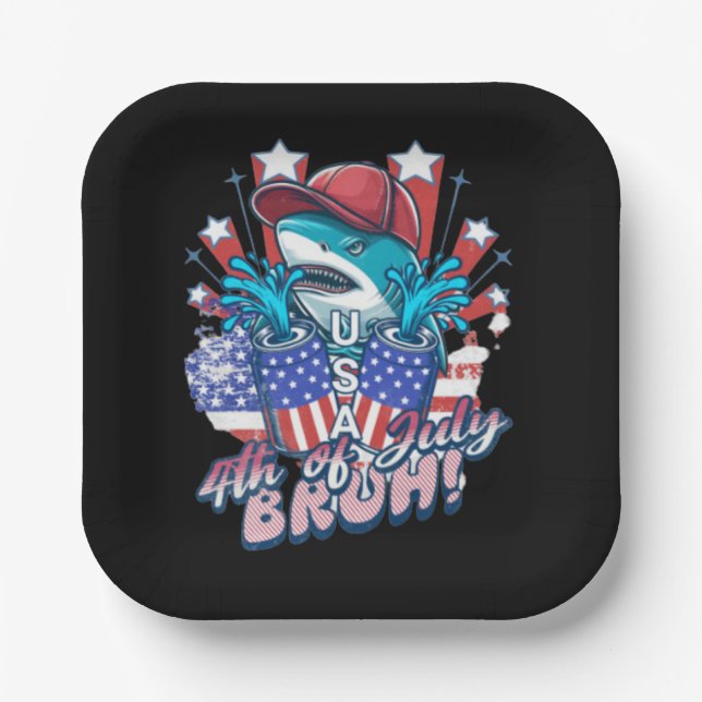 Bruh Shark 4th Of July Paper Plates (Front)
