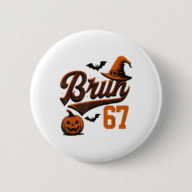 Bruh Six Seven Halloween 6-7 Funny Ghost Slang Fal Button (Front)