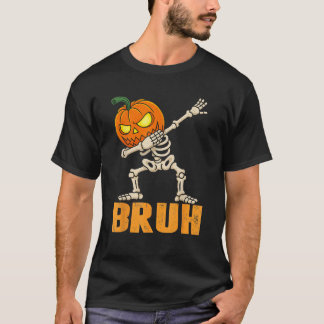 Bruh Skeleton Halloween Dabbing Boys Pumpkin Jack  T-Shirt