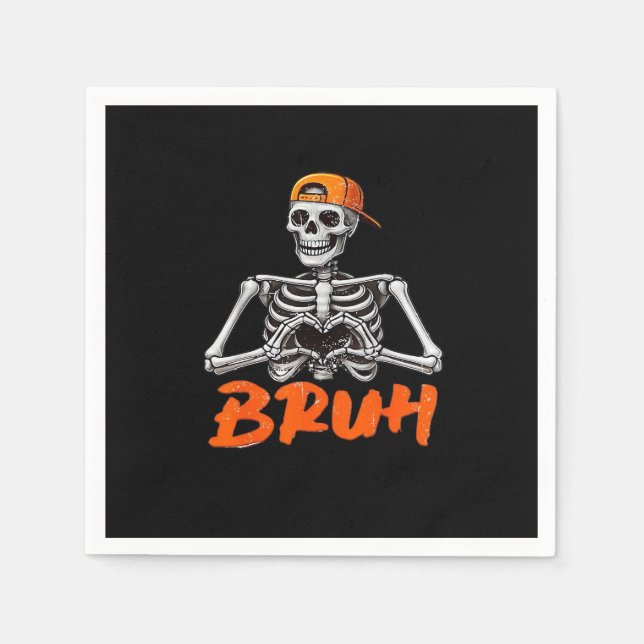 Bruh Skeleton Hand Heart Halloween Costumes Men Cl Napkins (Front)