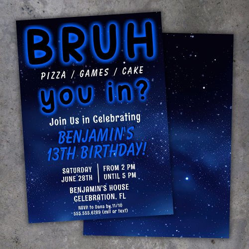 BRUH Space Boy Birthday Party Invitation