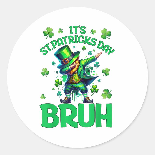 Bruh St Patricks Day Classic Round Sticker (Front)