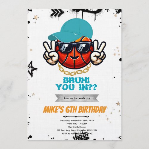 Bruh Teen basketball Party Invitation
