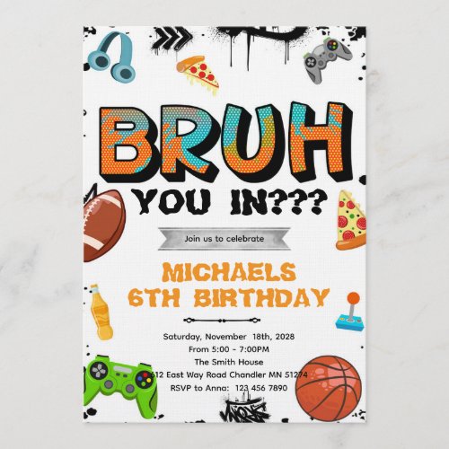 Bruh Teen Birthday Party Invitation