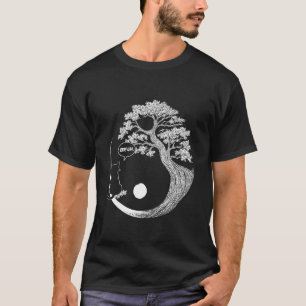 Bruh Tree Life Yin Yang Moon Pet Cat Black Bonsai  T-Shirt