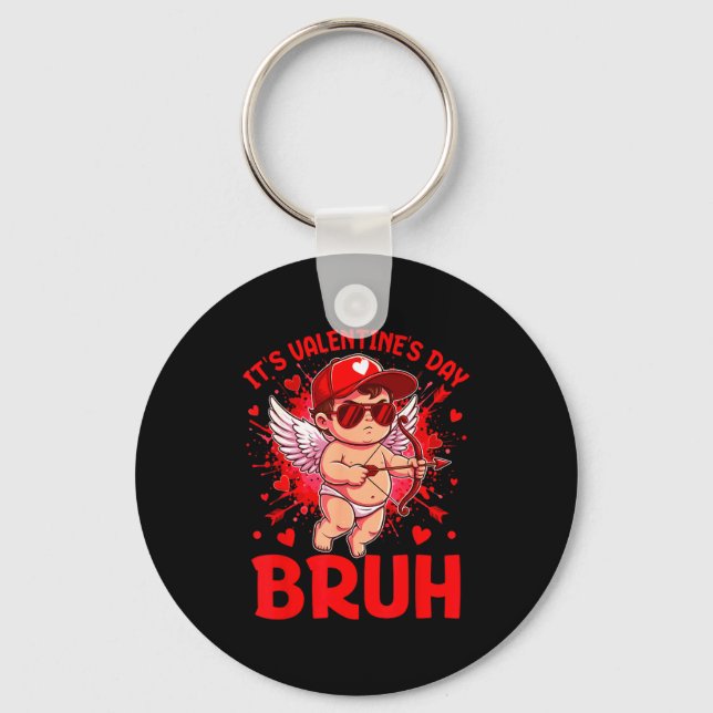 Bruh Valentines Day Boys Kids Funny Heart Valentin Keychain (Front)
