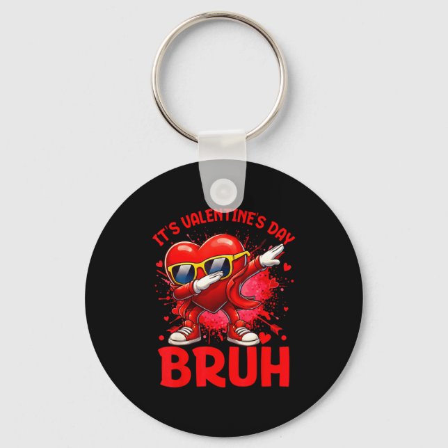 Bruh Valentines Day Boys Kids Funny Heart Valentin Keychain (Front)