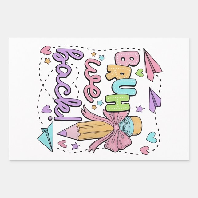 Bruh We Back Funny Back to School Kindergarten Wrapping Paper Sheets (Front)