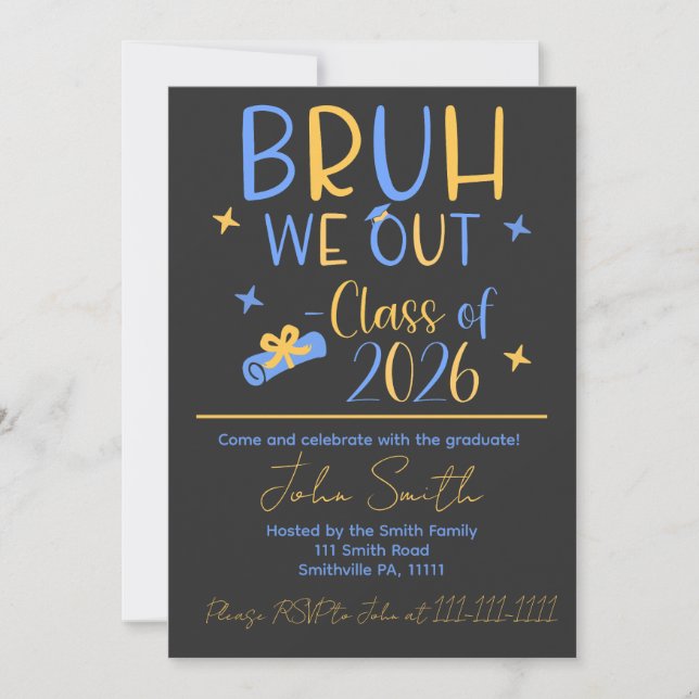 Bruh, We Out 2026 graduation party  Invitation (Front)