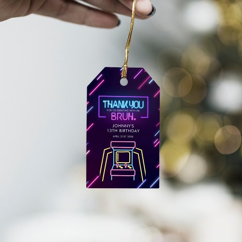 Bruh You In Neon Arcade Video Games Boy Birthday Gift Tags