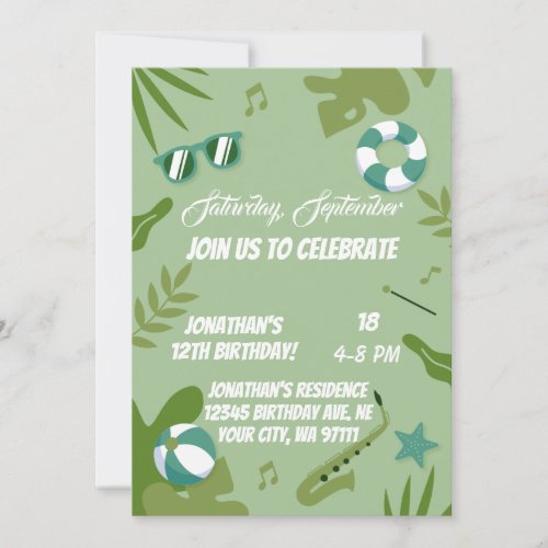 Bruh You In Neon Glow Blue Green Boy Birthday  Invitation