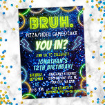 Bruh You In? Neon Glow Blue Green Boy Birthday Invitation<br><div class="desc">Introducing our "Bruh You In?" Boys Birthday Invitations – the ultimate choice for throwing a memorable and electrifying birthday party! Step into a world of vibrant colors and neon lights that will instantly set the tone for an epic celebration. Our invitations feature a mesmerizing neon glow lights design that captures...</div>