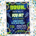 Bruh You In? Neon Glow Blue Green Boy Birthday Invitation<br><div class="desc">Introducing our "Bruh You In?" Boys Birthday Invitations – the ultimate choice for throwing a memorable and electrifying birthday party! Step into a world of vibrant colors and neon lights that will instantly set the tone for an epic celebration. Our invitations feature a mesmerizing neon glow lights design that captures...</div>
