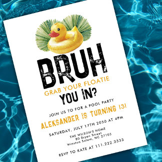 Bruh You In Pool Party Funny Duck Boy Birthday Invitation