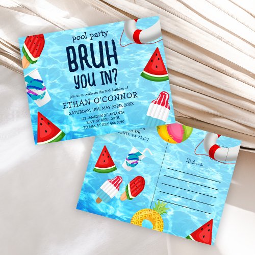 Bruh You In Pool Party Kids Birthday Invitation Postcard