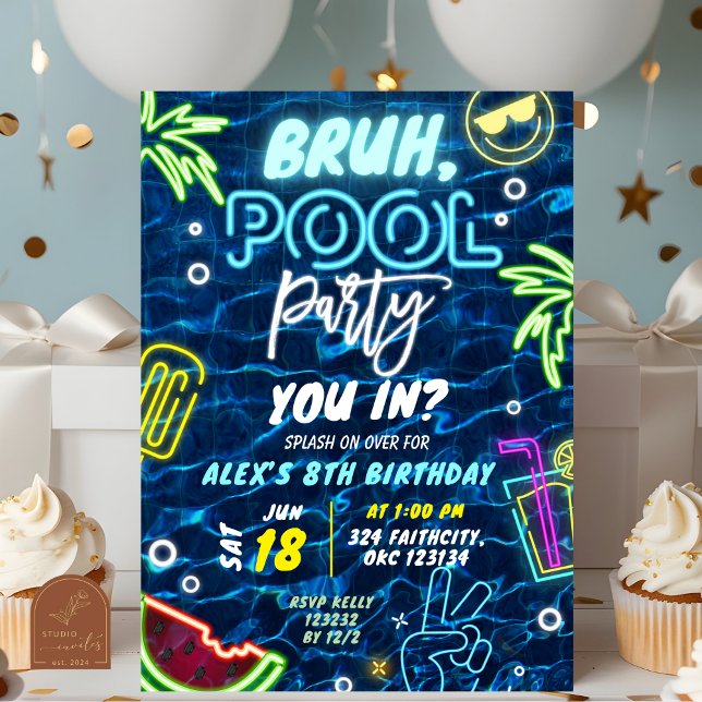 Bruh You in Pool Party Splash Summer Birthday Invitation (Creator Uploaded)