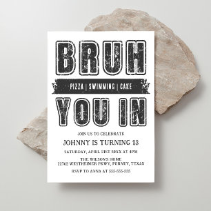 Bruh, You In? Pool Party Teen Boy Birthday Invitation
