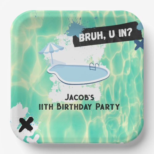 Bruh You In Pool Party Teen Boy Birthday Paper Plates