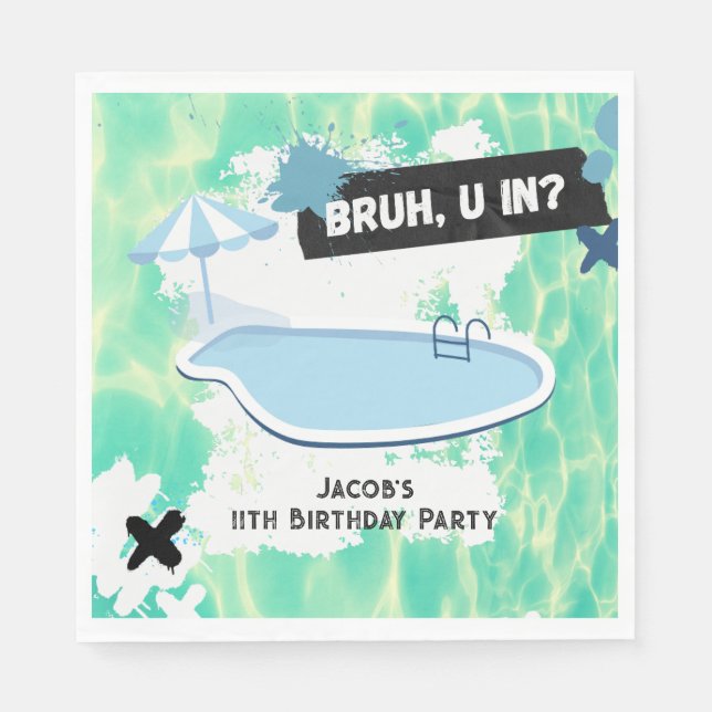 Bruh You In Summer Pool Party Teen Boy Birthday Napkins (Front)