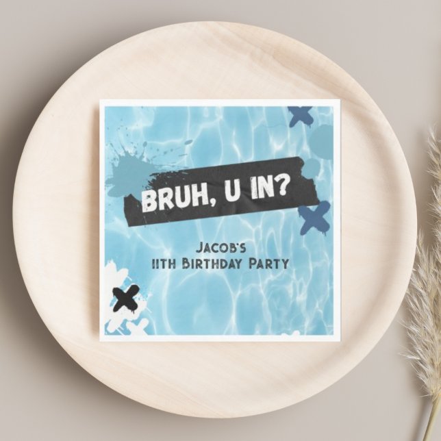 Bruh You In Summer Pool Party Teen Boy Birthday Napkins (Creator Uploaded)