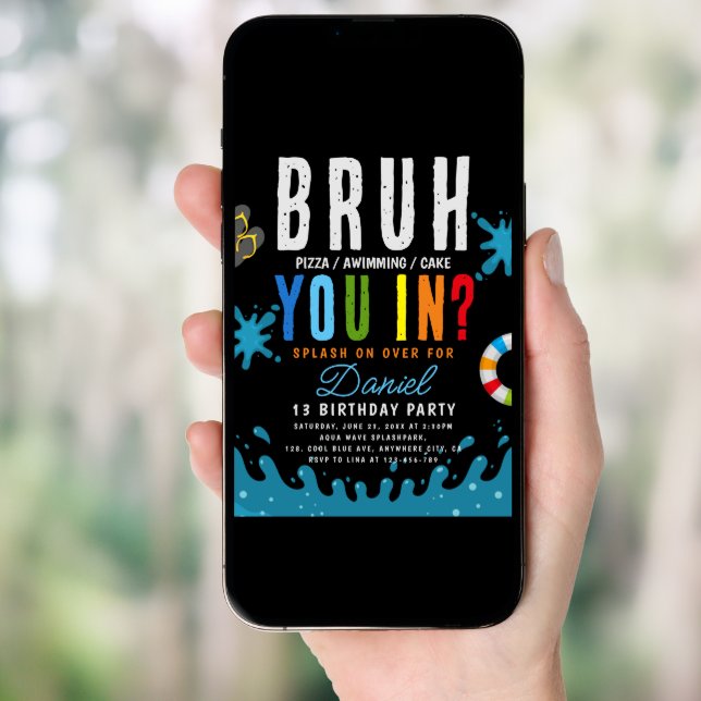 Bruh, You In? Teenager Boy Pool Birthday Invitation (Front Digital)