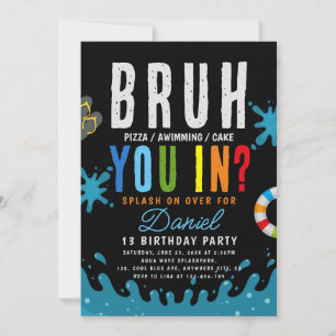 Bruh, You In? Teenager Boy Pool Birthday Invitation