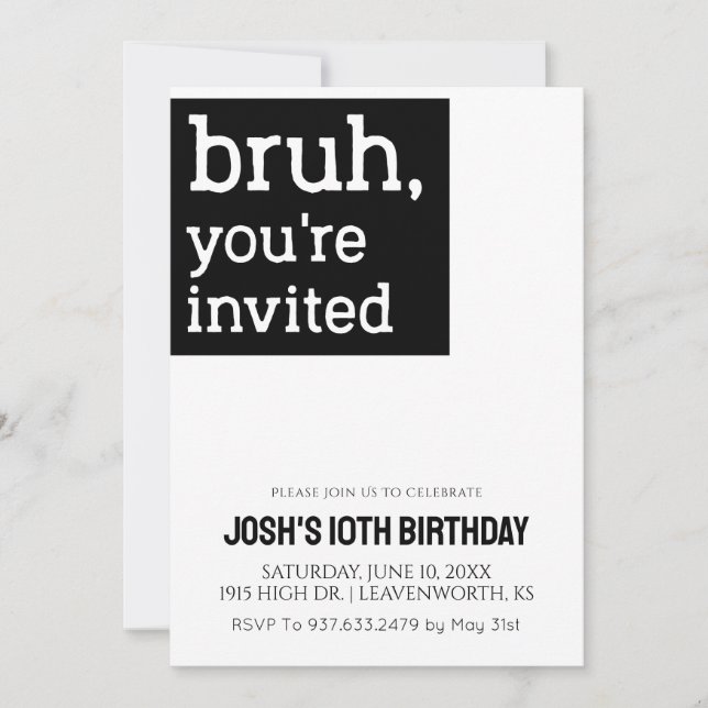 Bruh You're Invited Boys Birthday Invitation (Front)