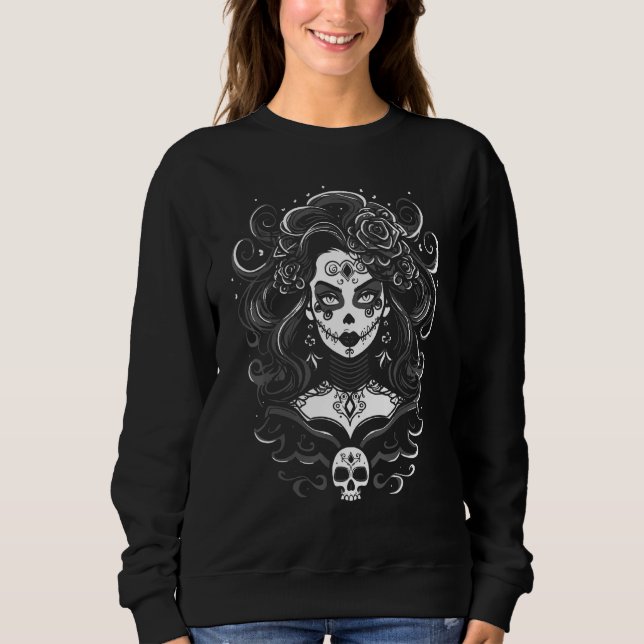 Bruja Witch Dia de Muertos Chicana Chingona Mexica Sweatshirt (Front)