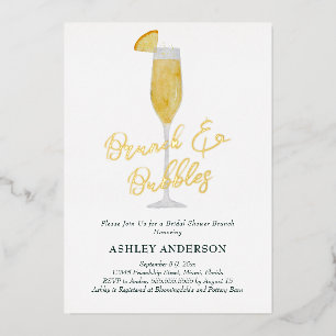 Brunch and Bubbles Mimosa Cocktail Bridal Shower Foil Invitation