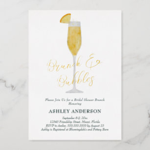 Brunch and Bubbles Mimosa Cocktail Bridal Shower Foil Invitation