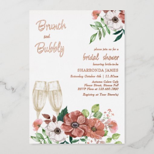 Brunch And Bubbly Autumn Bridal Shower Rose Gold Foil Invitation Zazzle 8199