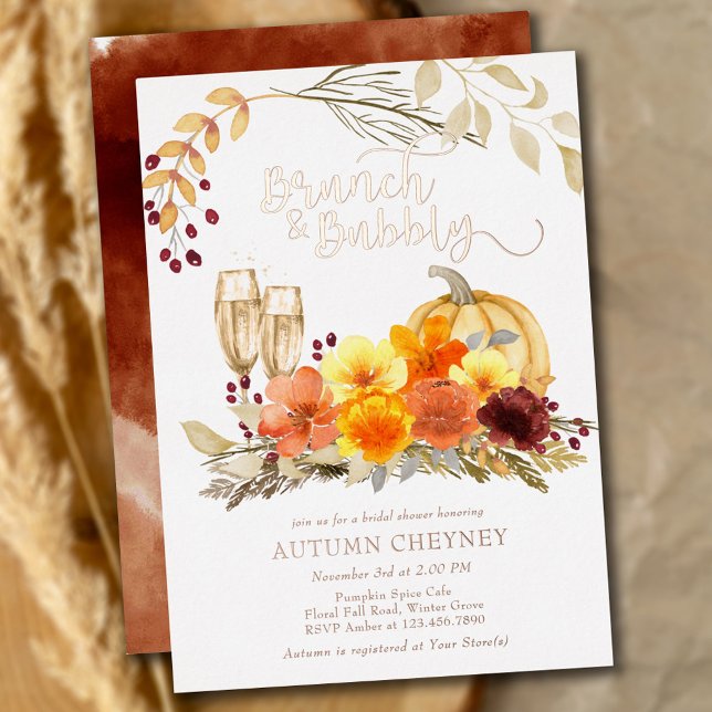 Brunch and Bubbly Autumn Bridal Shower Rose Gold Foil Invitation (Creator Uploaded)