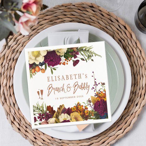 Brunch and bubbly autumn fall floral bridal shower napkins