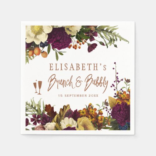 Brunch and bubbly autumn fall floral bridal shower napkins