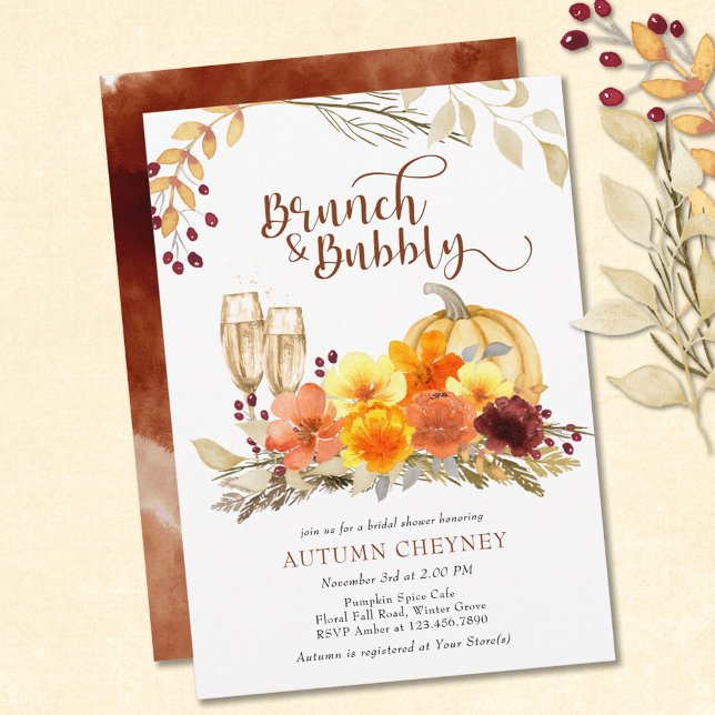 Brunch and Bubbly Autumn Flowers Bridal Shower Invitation (Creator Uploaded)