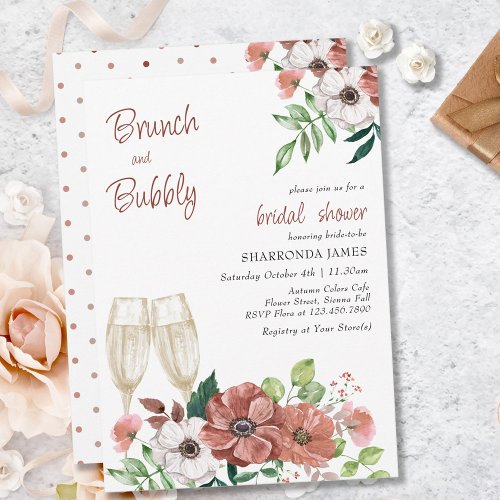 Brunch and Bubbly Autumn Flowers Bridal Shower Invitation