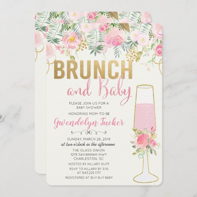Brunch and Bubbly Baby Shower Invitation (Front/Back)